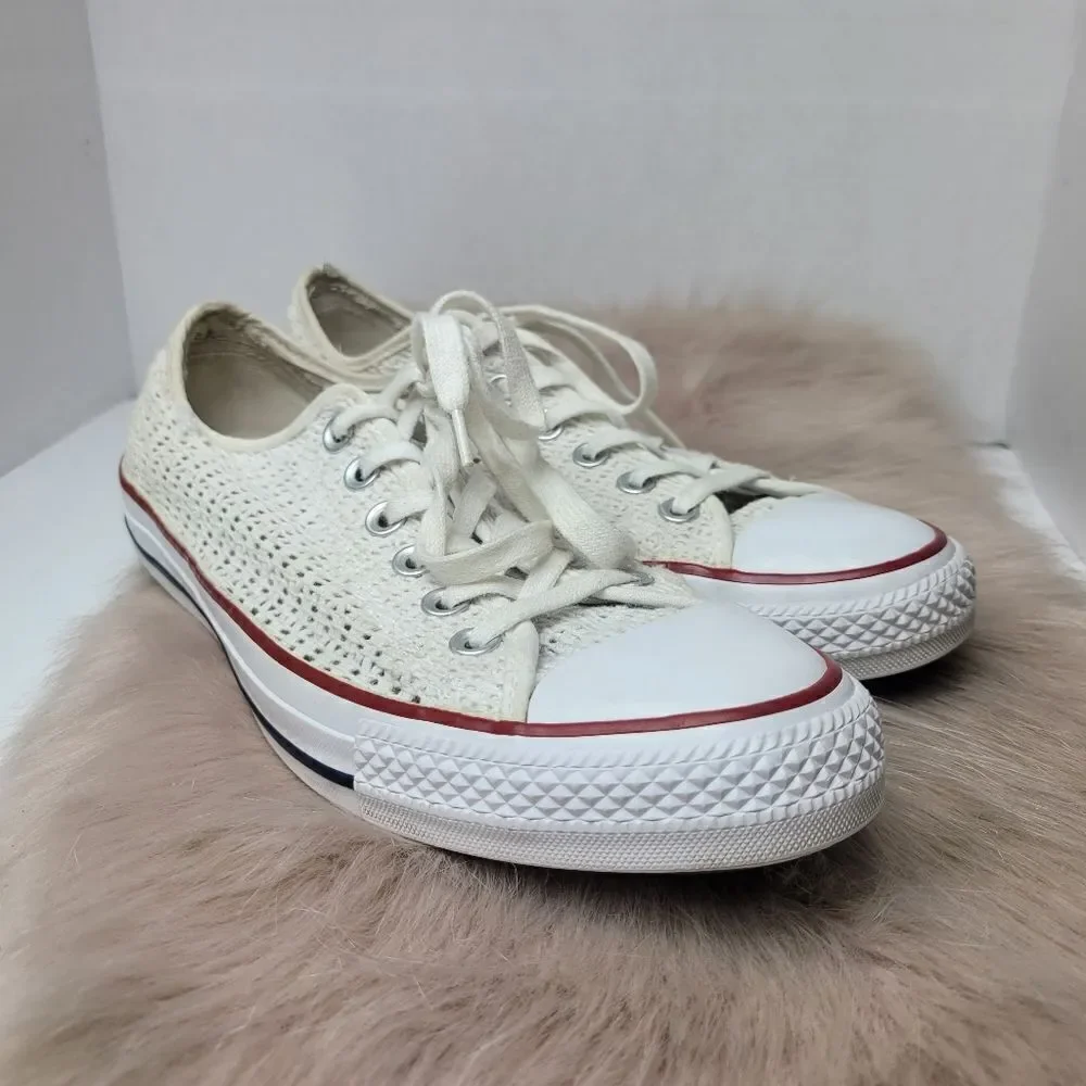 Converse All Star Women's Crochet Lace White Low Sneaker Shoes Size 9.5